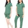 ZEYO Women's Cotton 3Pc'S Heart Printed Night Suit Pajama Set - Image 3